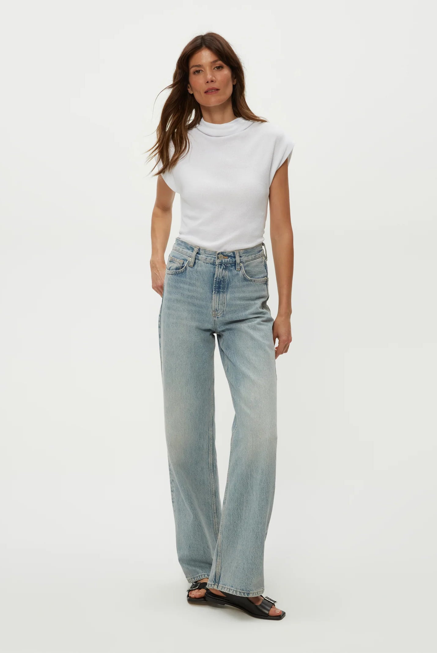 Reese Shine Power Shoulder Top - White by Michael Stars — view 4