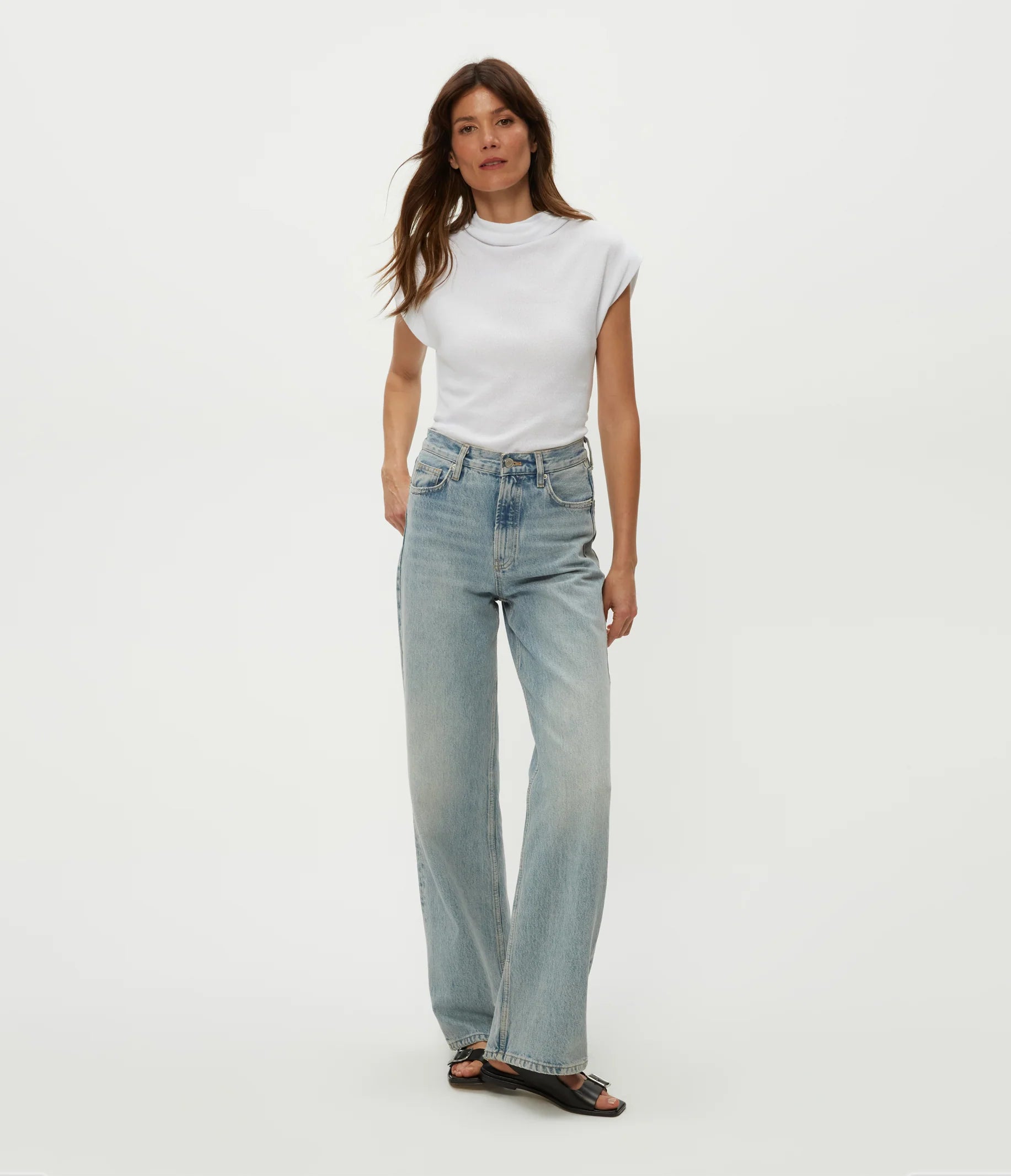 Reese Shine Power Shoulder Top - White by Michael Stars — view 4