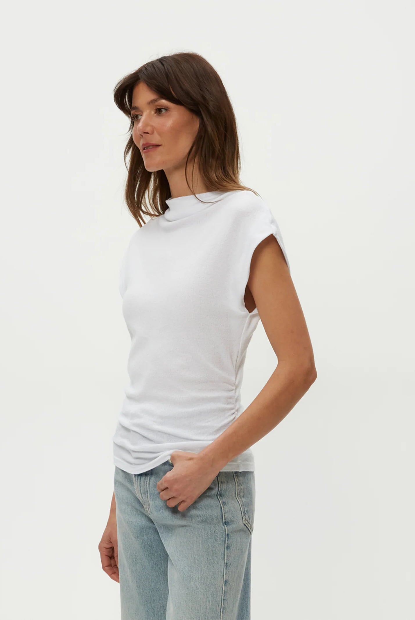 Reese Shine Power Shoulder Top - White by Michael Stars — alternate view