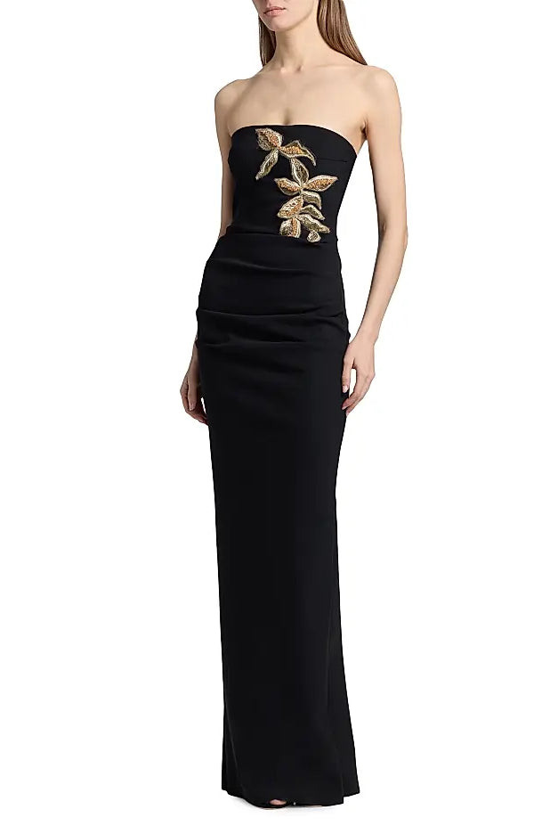 Nitra Beaded Embroidered Strapless Gown - Black by Chiara Boni | 25 South Boutiques
