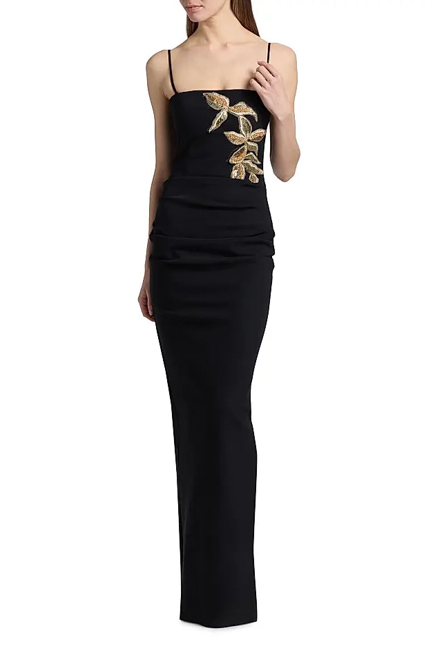 Nitra Beaded Embroidered Strapless Gown - Black by Chiara Boni — view 5