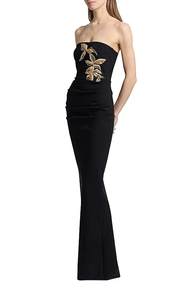 Nitra Beaded Embroidered Strapless Gown - Black by Chiara Boni — view 6