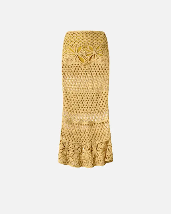 Fancy Crochet Effect Long Skirt - Mustard by Pinko — view 4