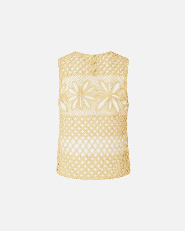 Perforated Crochet Sleeveless Top - Mustard by Pinko — view 4