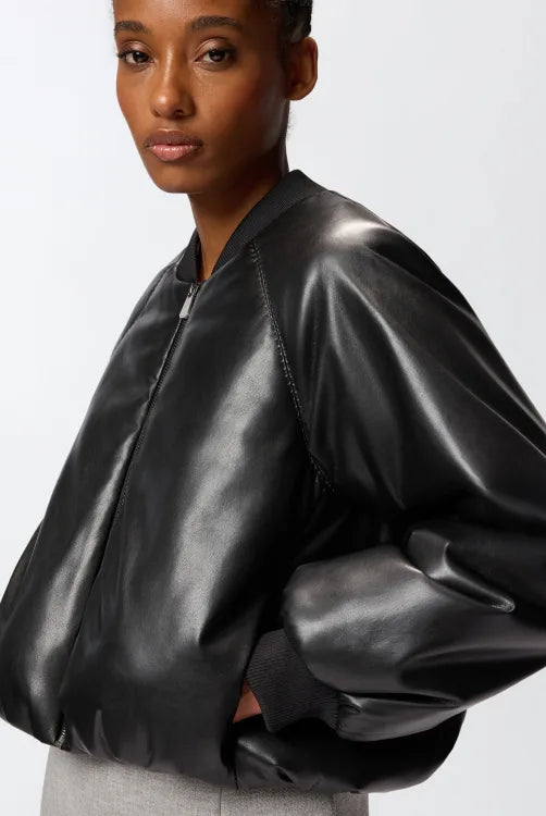 Short Leather-Effect Bomber Jacket - Black by Pinko — view 3