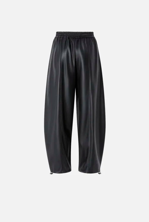 Faux Leather Ballon Drawstring Trousers - Black by Pinko — view 5