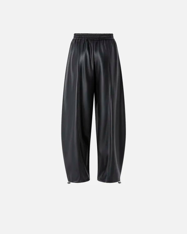 Faux Leather Ballon Drawstring Trousers - Black by Pinko — view 5