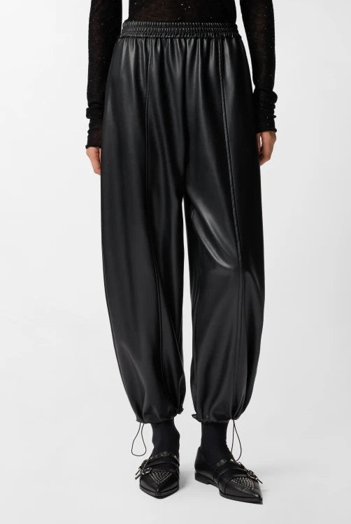 Faux Leather Ballon Drawstring Trousers - Black by Pinko — alternate view
