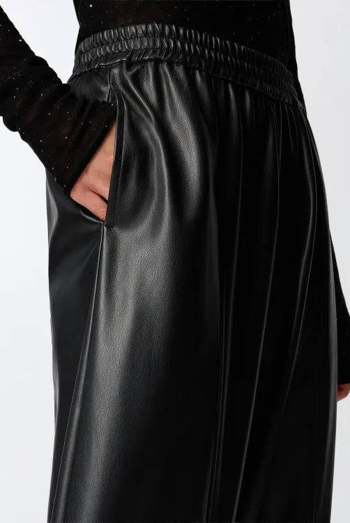 Faux Leather Ballon Drawstring Trousers - Black by Pinko — view 3