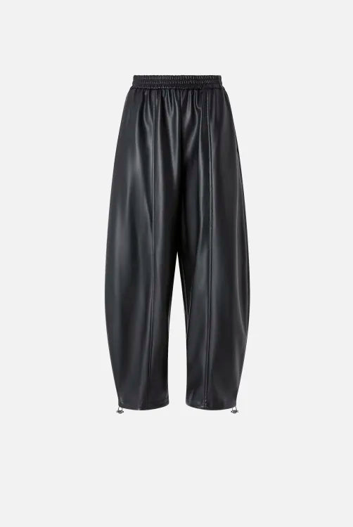 Faux Leather Ballon Drawstring Trousers - Black by Pinko — view 4