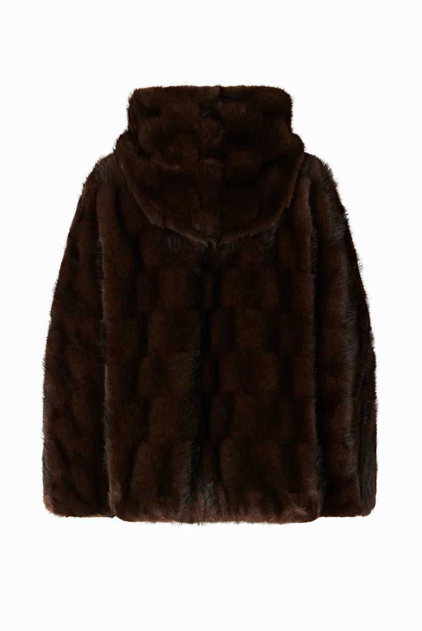 Cadetia Blouson Hooded Faur Fur Jacket - Brown by Pinko — view 6