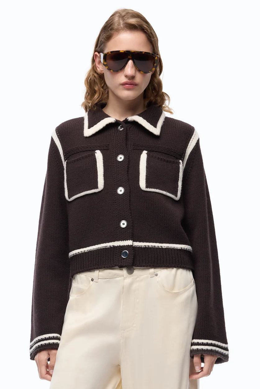 Sulcis Contrast Edge Merino Wool Jacket - Brown White by Pinko | 25 South Boutiques