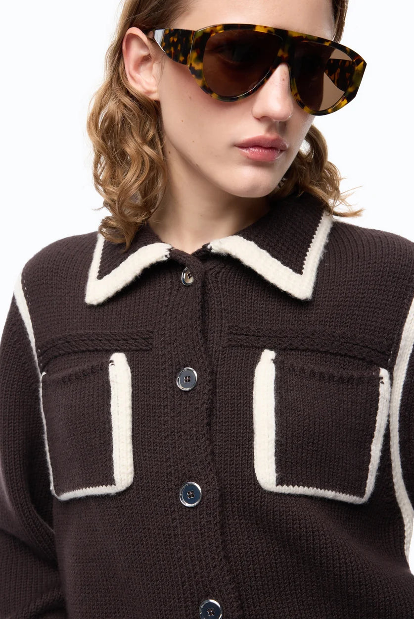 Sulcis Contrast Edge Merino Wool Jacket - Brown White by Pinko — view 3