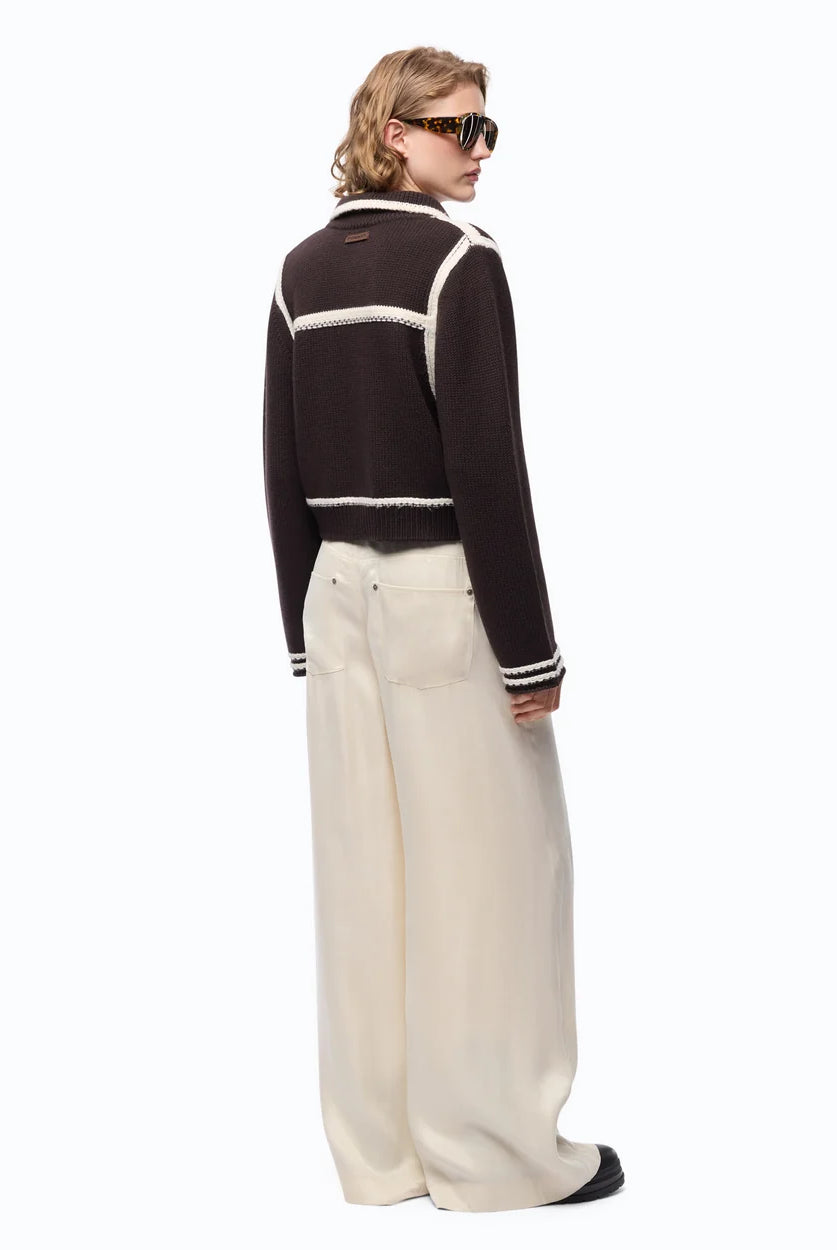 Sulcis Contrast Edge Merino Wool Jacket - Brown White by Pinko — view 4