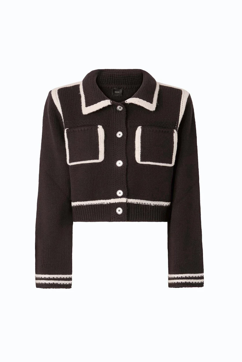Sulcis Contrast Edge Merino Wool Jacket - Brown White by Pinko — view 5