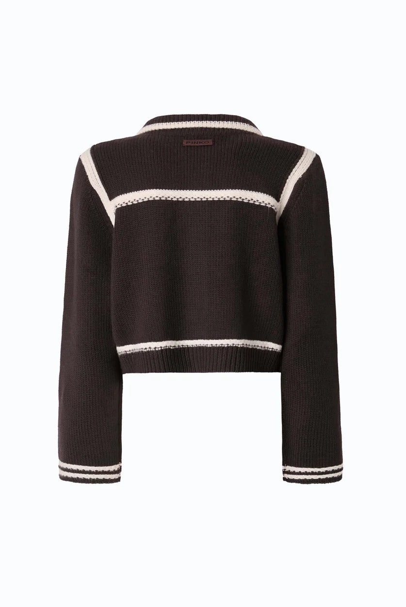 Sulcis Contrast Edge Merino Wool Jacket - Brown White by Pinko — view 6