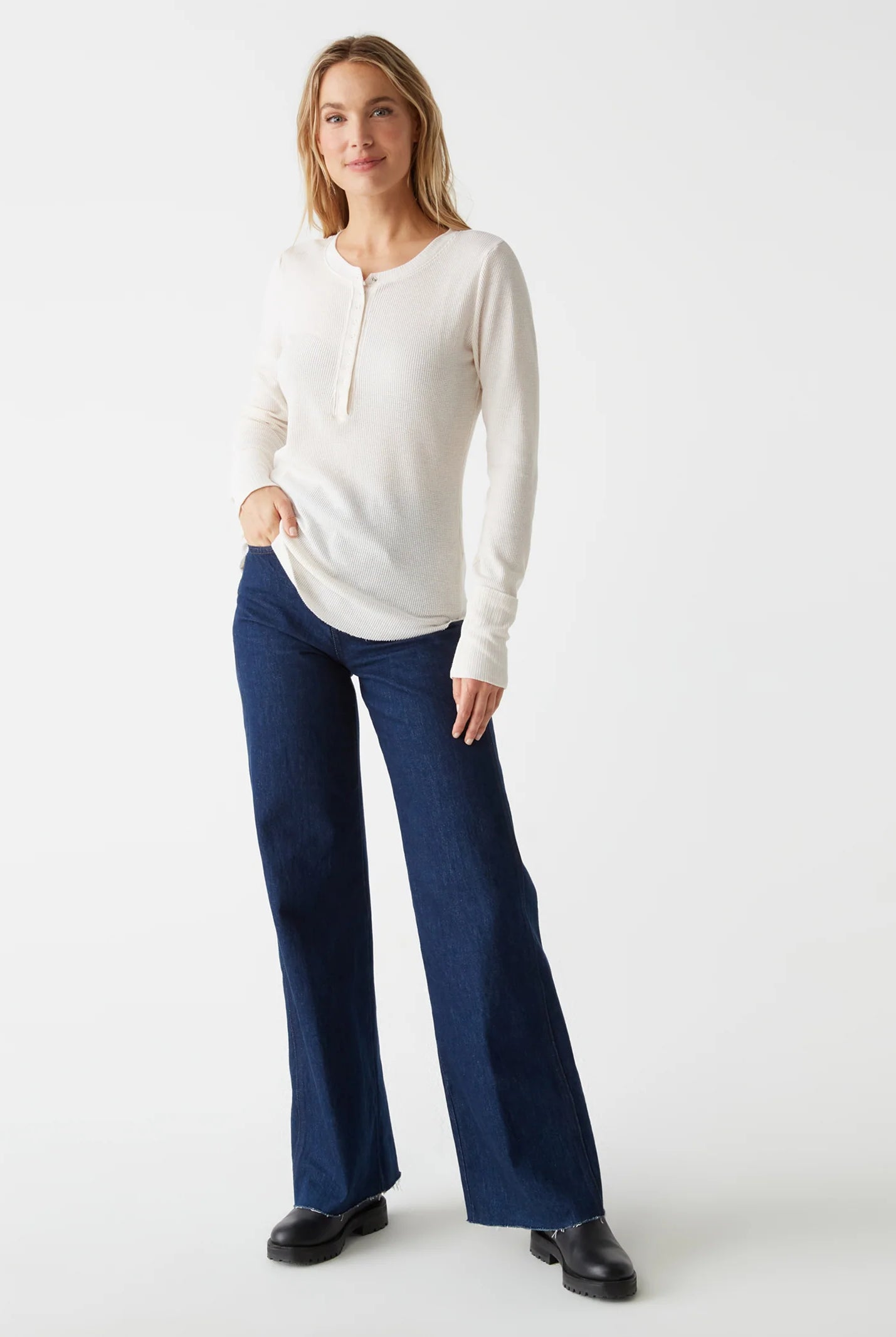 Regan Thermal Henley Tee - Chalk by Michael Stars — view 3