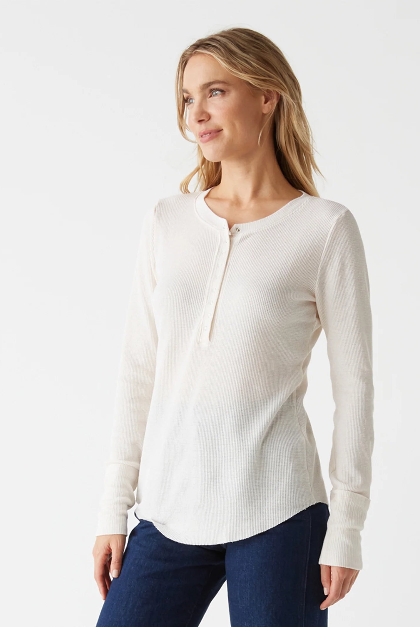 Regan Thermal Henley Tee - Chalk by Michael Stars | 25 South Boutiques