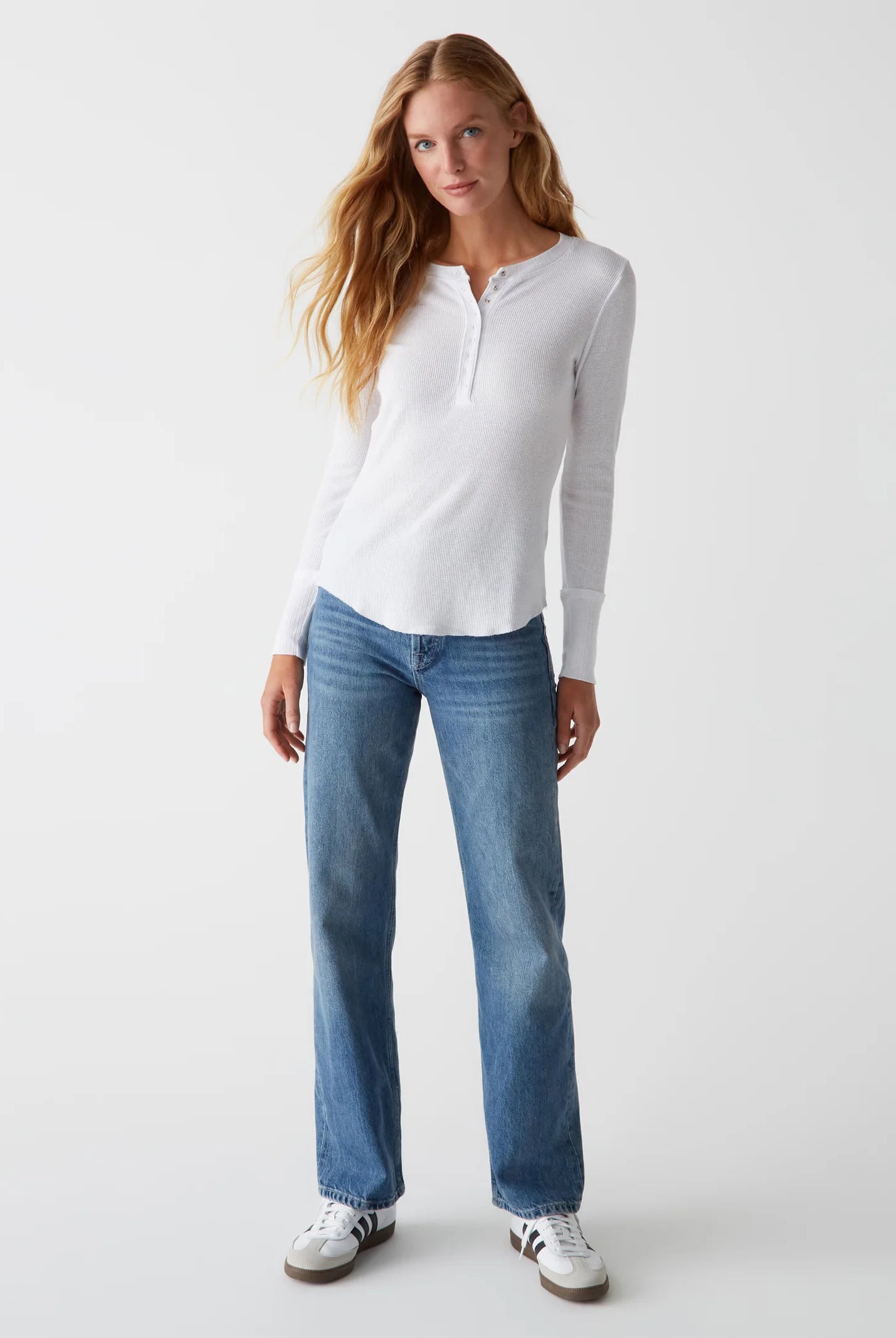 Regan Thermal Henley Tee - White by Michael Stars — view 3