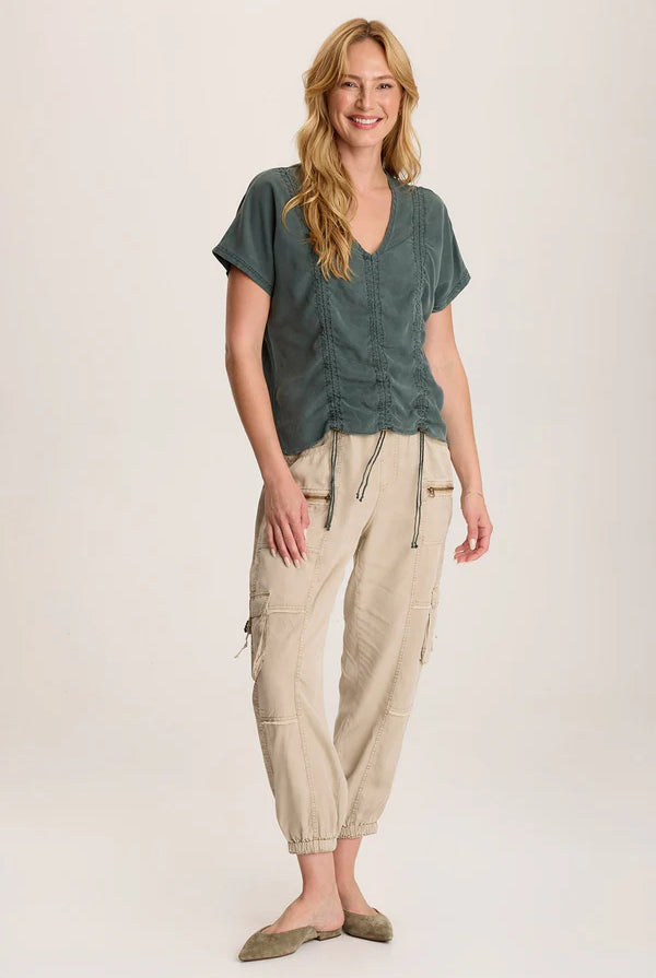Werner Twill Ruched Cord Top - Silken Pine by XCVI — view 4