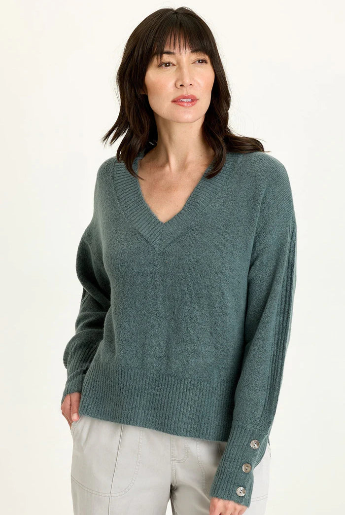 Bronte Relaxed V Neck Knit Sweater - Blue Oasis by XCVI | 25 South Boutiques