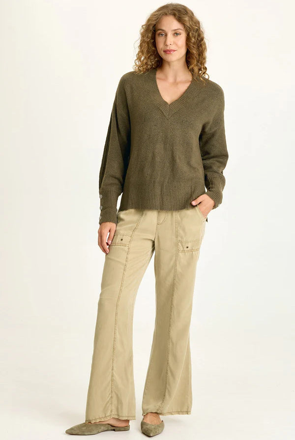 Bronte Relaxed V Neck Knit Sweater - Chesapeake Pine by XCVI — view 4