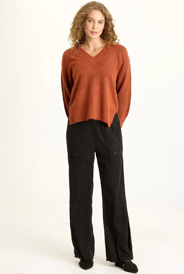 Bronte Relaxed V Neck Knit Sweater - Sprightly Poppy by XCVI — view 4