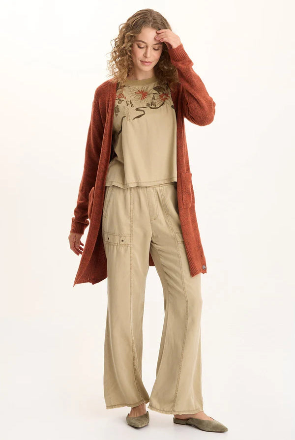 Bayek Open Front Long Cardigan - Sprightly Poppy by XCVI — view 3