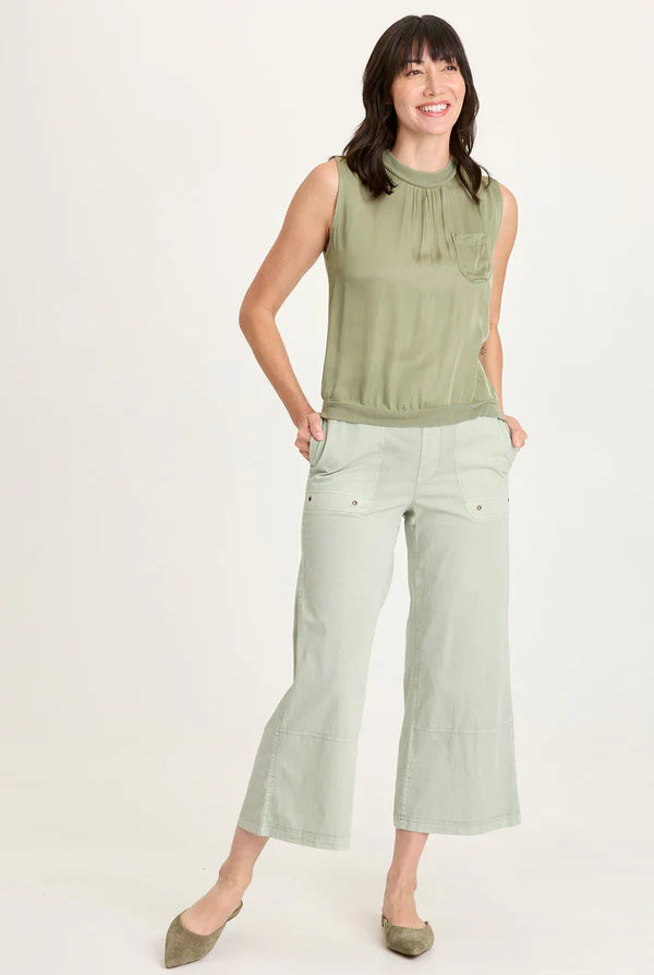 Artus Poplin Smocked Waist Crop - Tradewind Pigment by XCVI | 25 South Boutiques