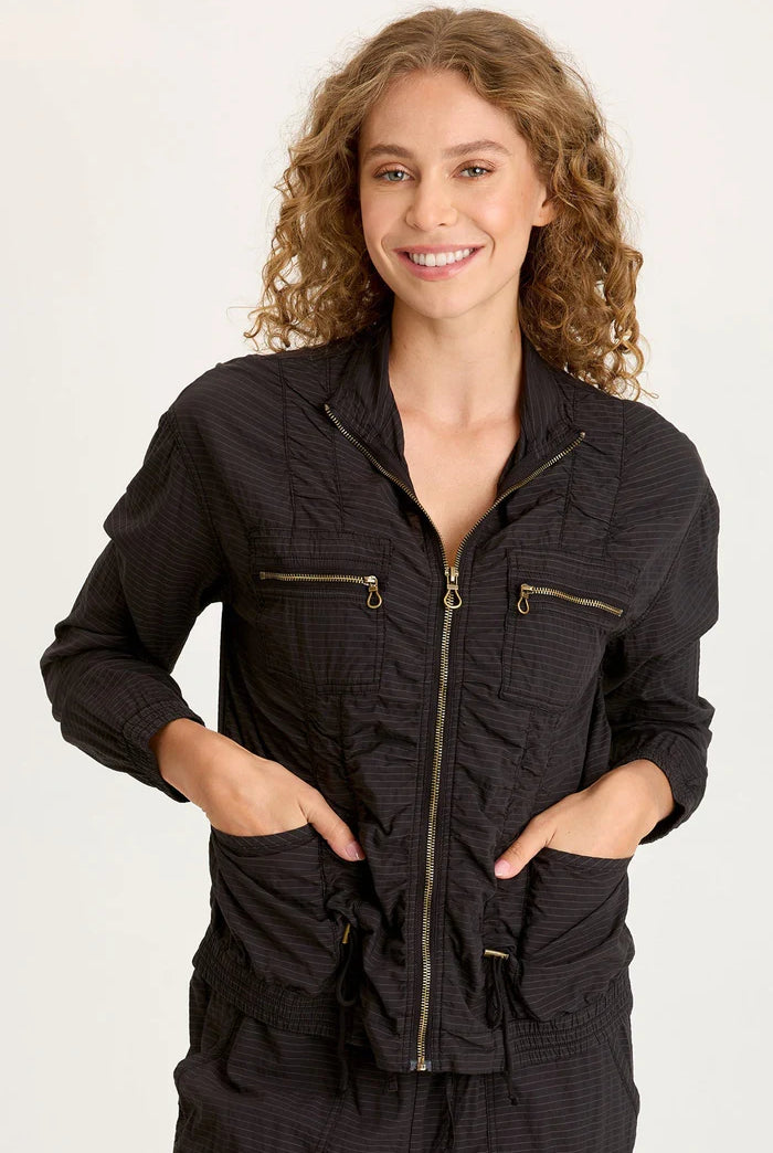 Amis Textured Cinchable Bomber - Black by XCVI | 25 South Boutiques