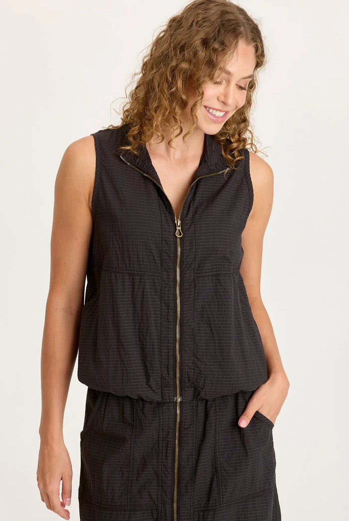 Tallis Textured Zip Front Vest - Black by XCVI | 25 South Boutiques