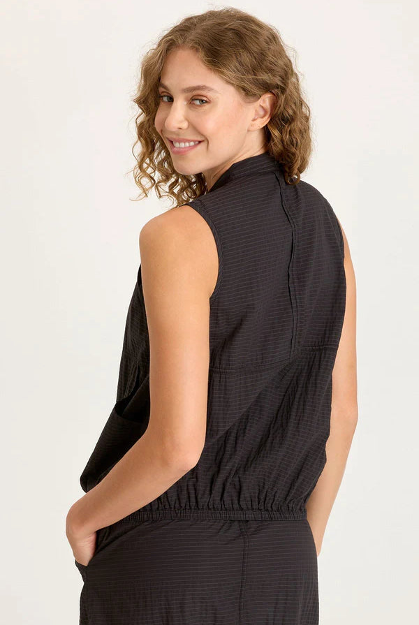 Tallis Textured Zip Front Vest - Black by XCVI — view 3