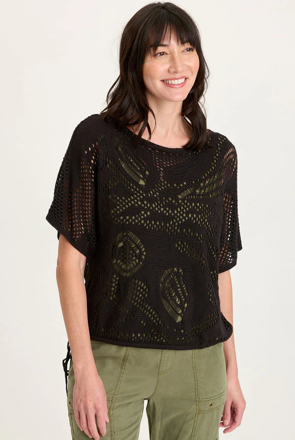 Macon Cotton Knit Short Sleeve Top - Black by XCVI | 25 South Boutiques