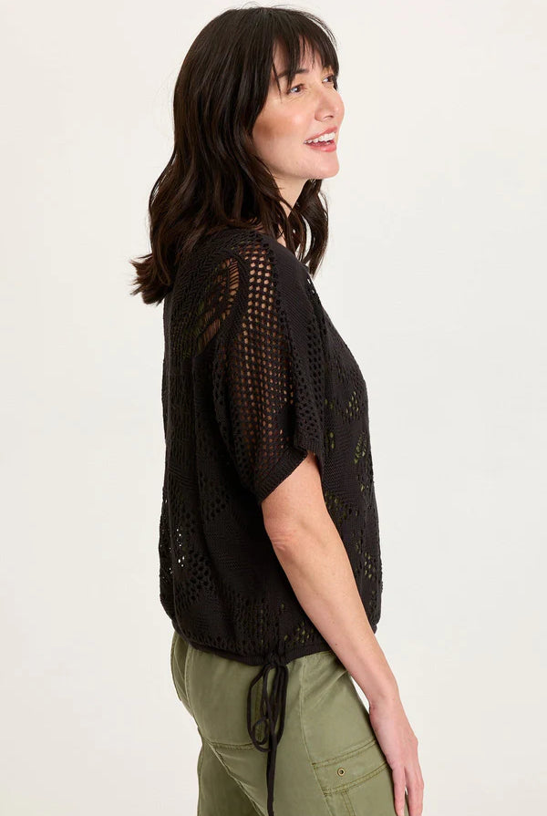 Macon Cotton Knit Short Sleeve Top - Black by XCVI — alternate view