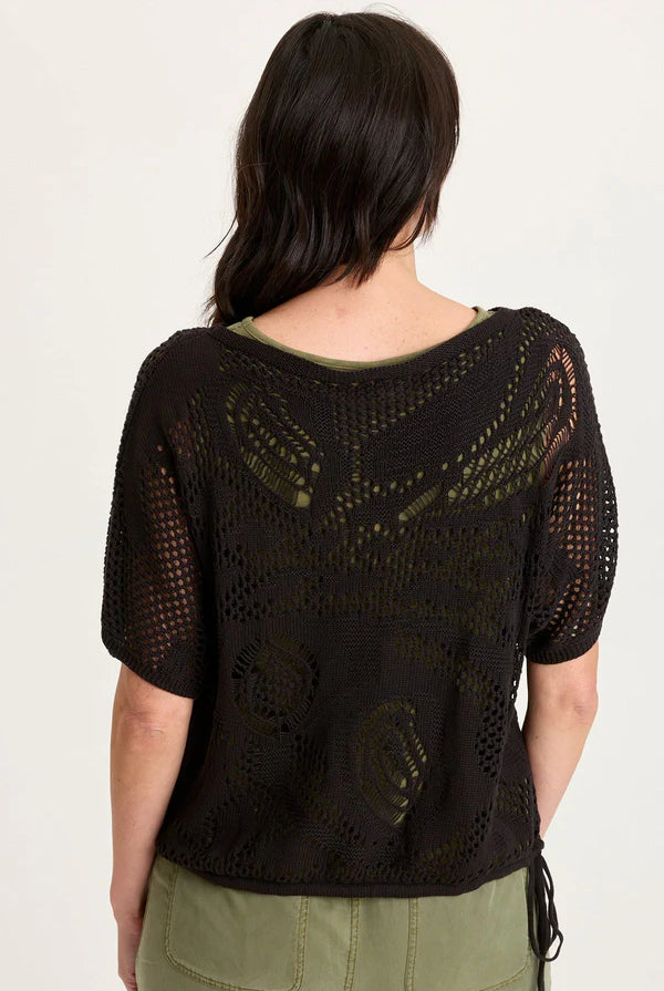 Macon Cotton Knit Short Sleeve Top - Black by XCVI — view 3