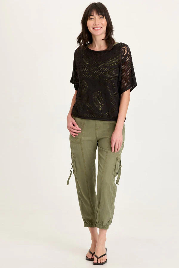Macon Cotton Knit Short Sleeve Top - Black by XCVI — view 4