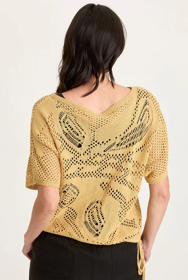 Macon Cotton Knit Short Sleeve Top - Raffia Pigment by XCVI — view 3