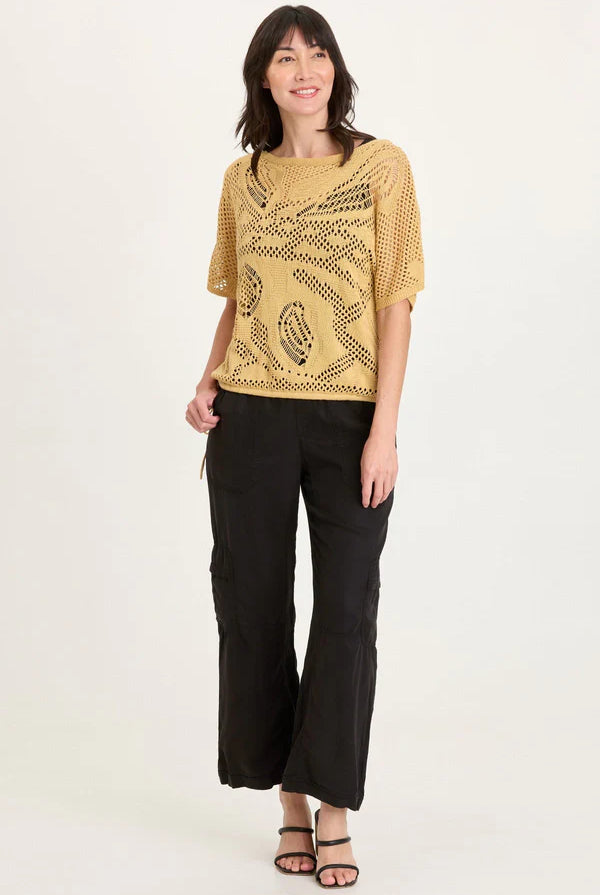 Macon Cotton Knit Short Sleeve Top - Raffia Pigment by XCVI — view 4