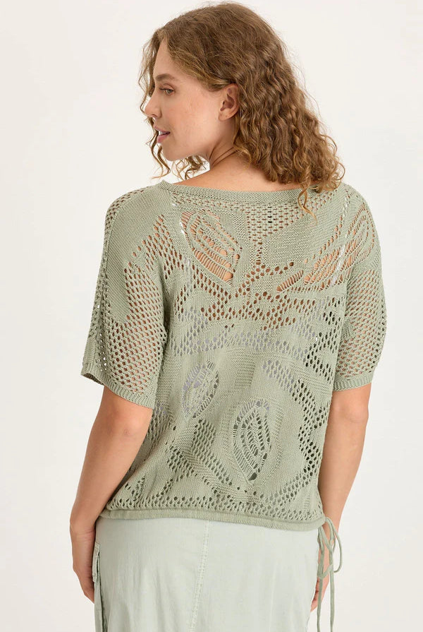 Macon Cotton Knit Short Sleeve Top - Tradewind Pigment by XCVI — view 3
