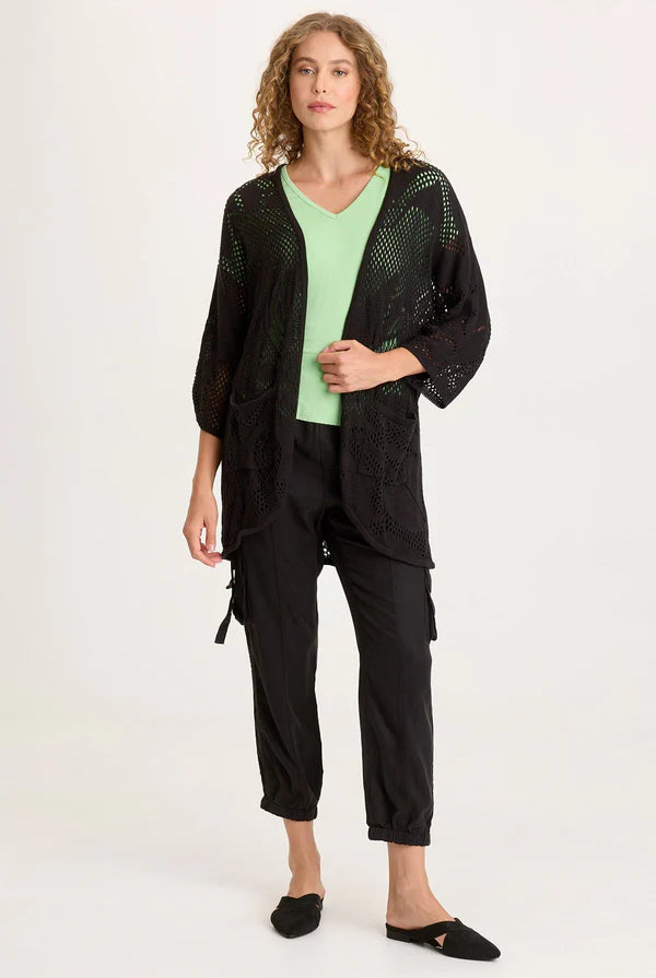 Redford Cotton Knit Cardigan - Black by XCVI — view 4