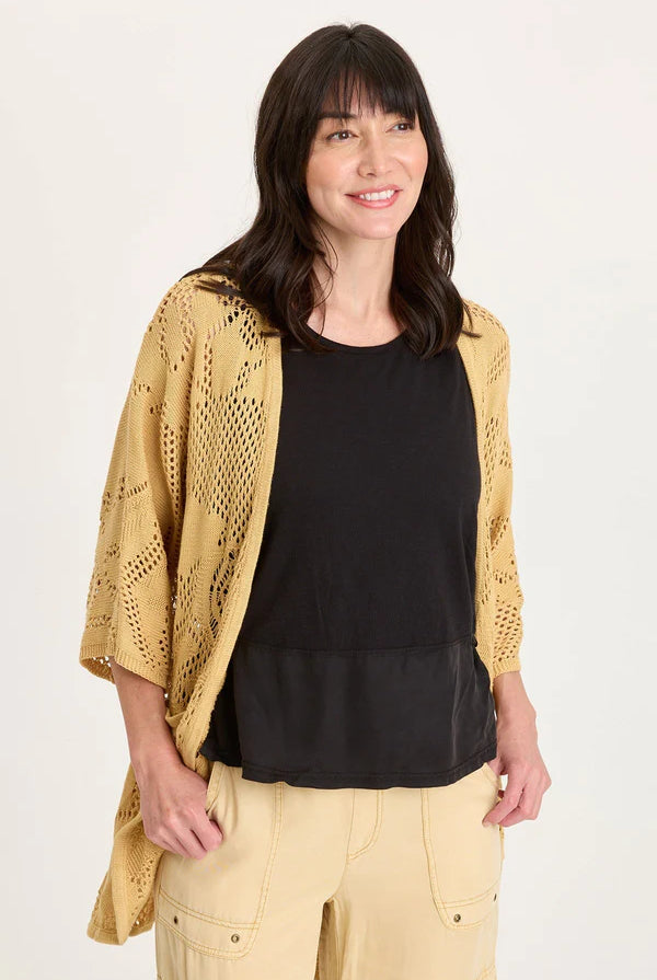 Redford Cotton Knit Cardigan - Raffia Pigment by XCVI — view 4