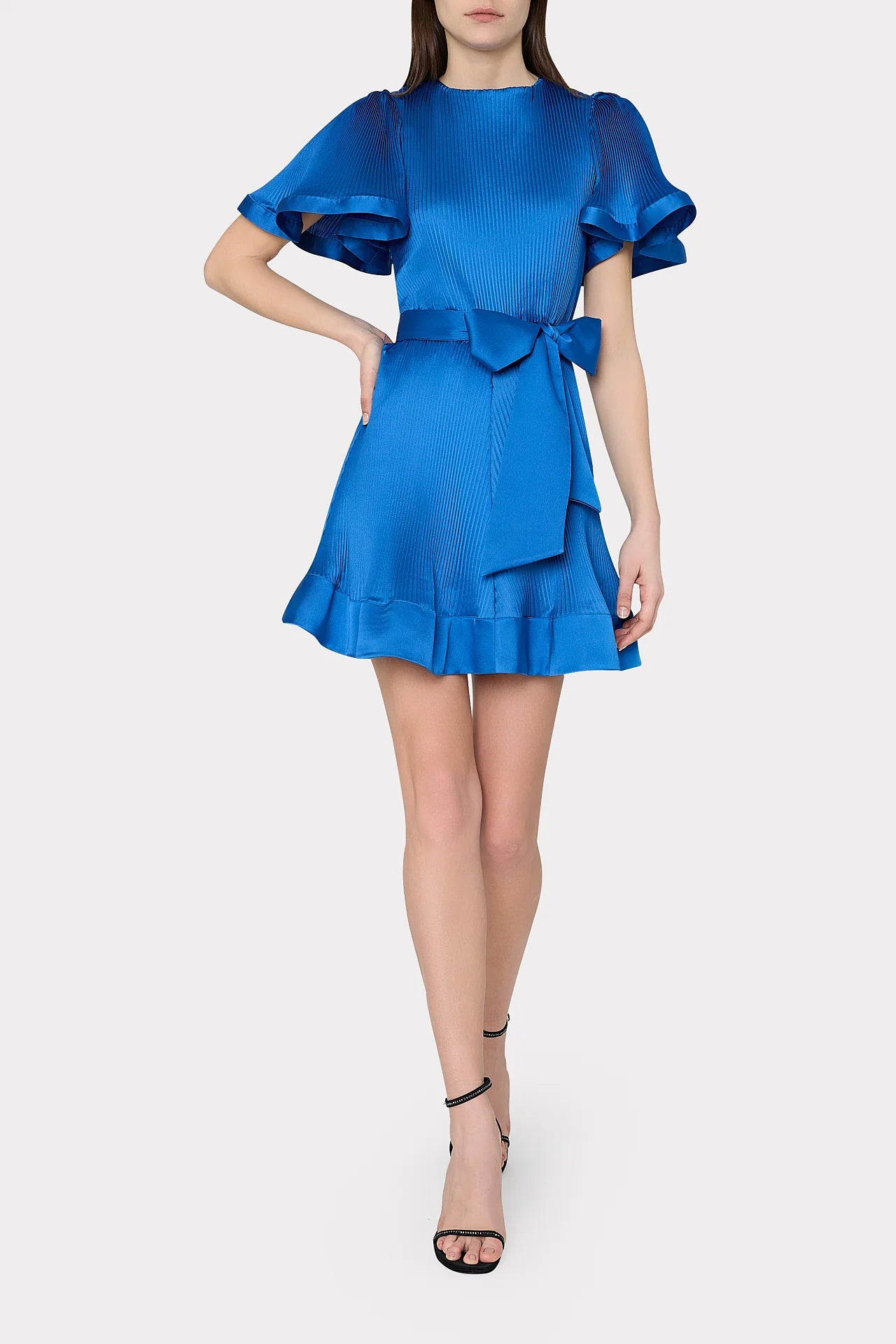 Lumi Satin Pleated Dress - Blue by Milly | 25 South Boutiques