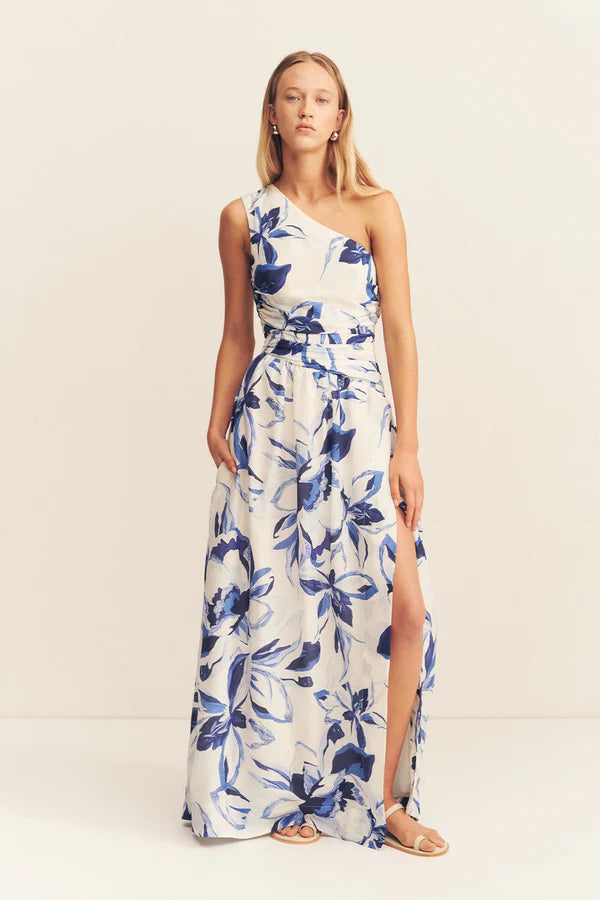 Willa Asymmetrical Gathered Maxi Dress - Bluebell Wallpaper by Shona Joy | 25 South Boutiques