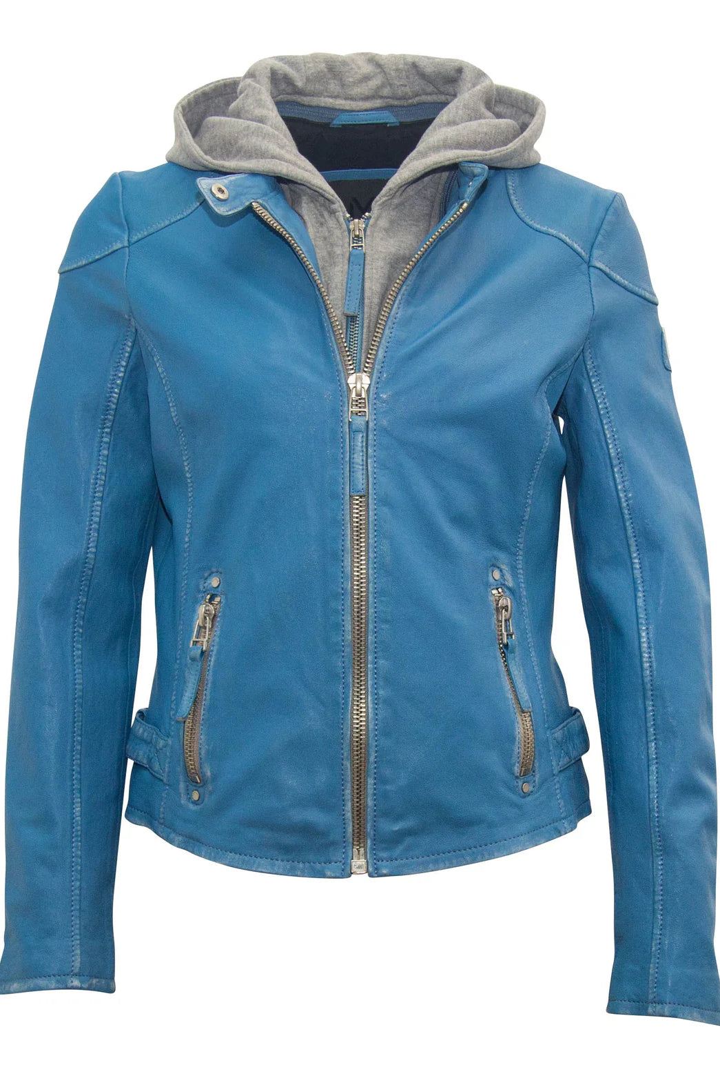 Finja Hooded Leather Jacket - Blue Lagoon by Mauritius — view 3