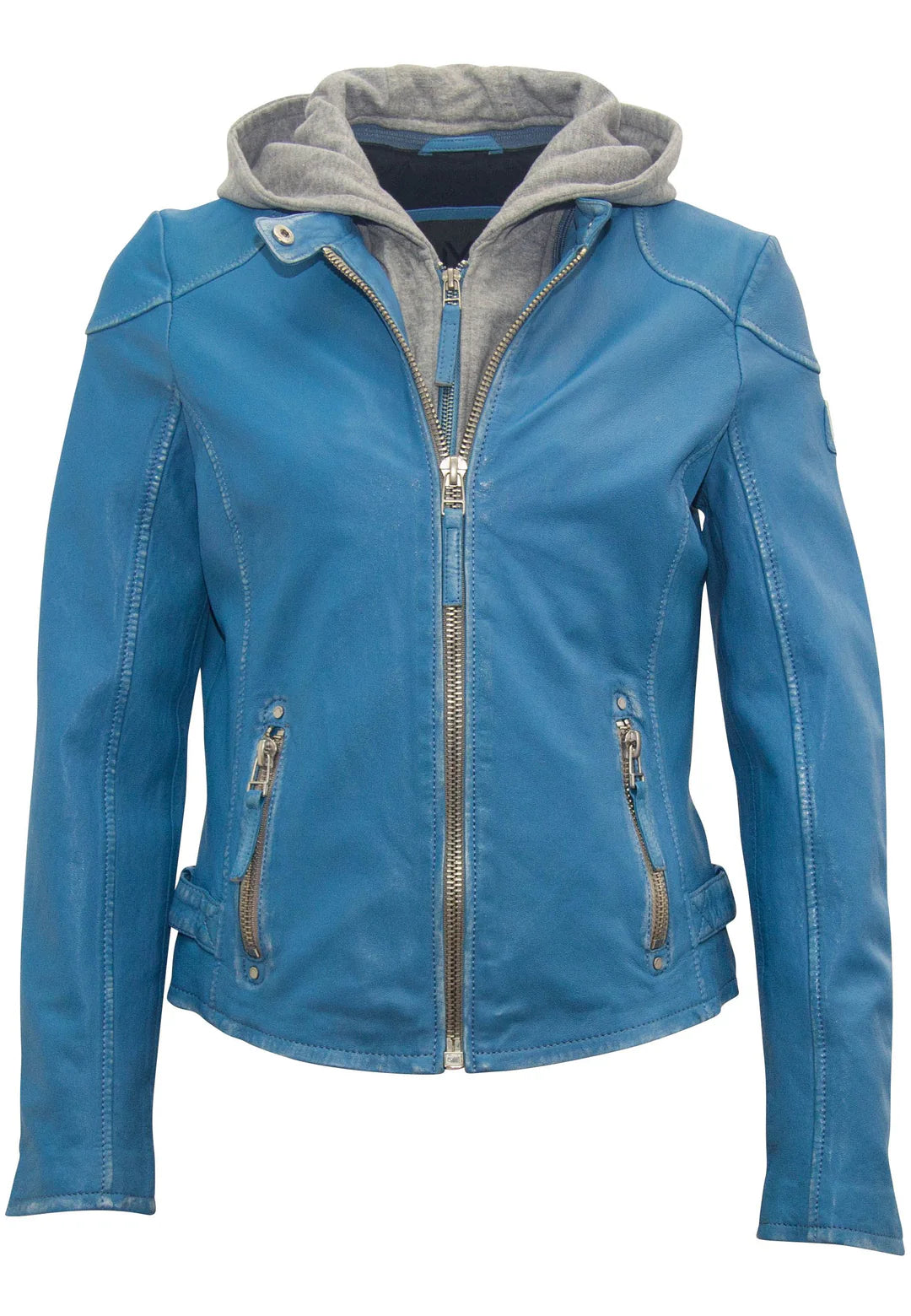 Finja Hooded Leather Jacket - Blue Lagoon by Mauritius — view 3