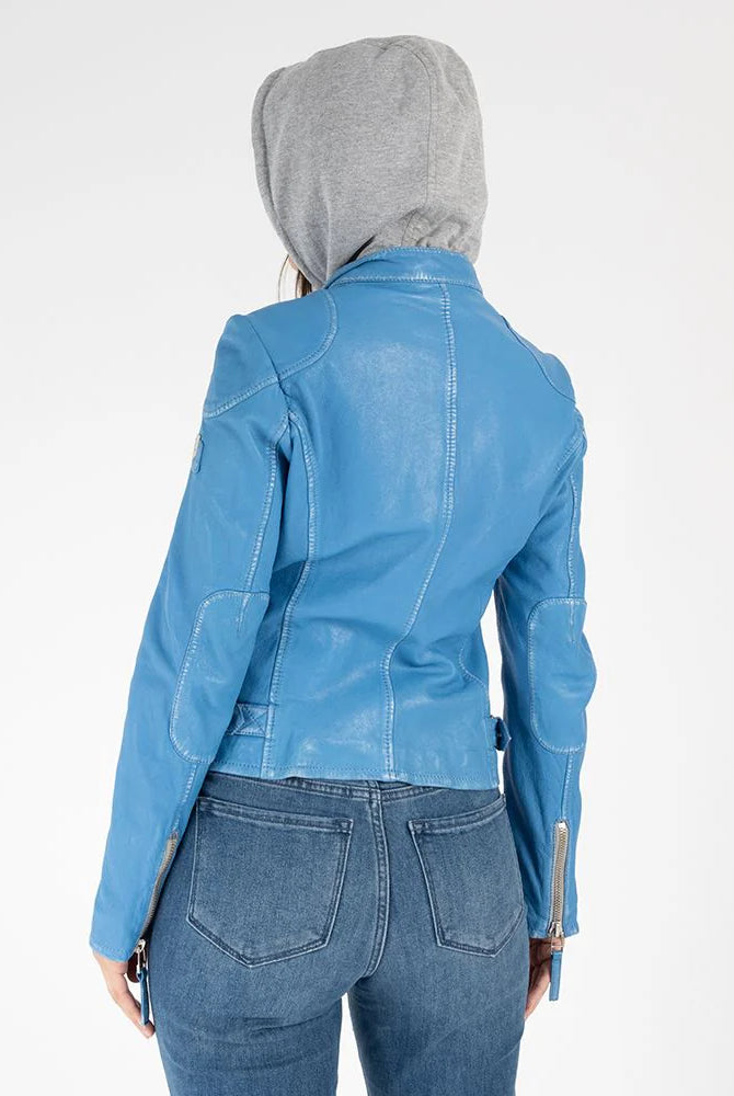 Finja Hooded Leather Jacket - Blue Lagoon by Mauritius — alternate view