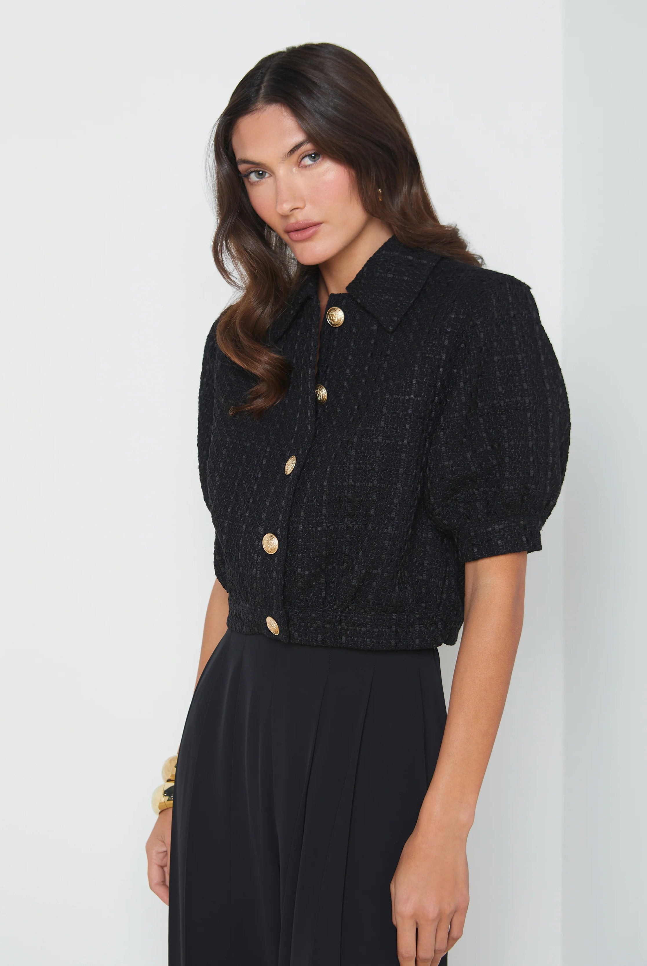 Cove Cropped Tweed Jacket - Black by L'agence — view 3