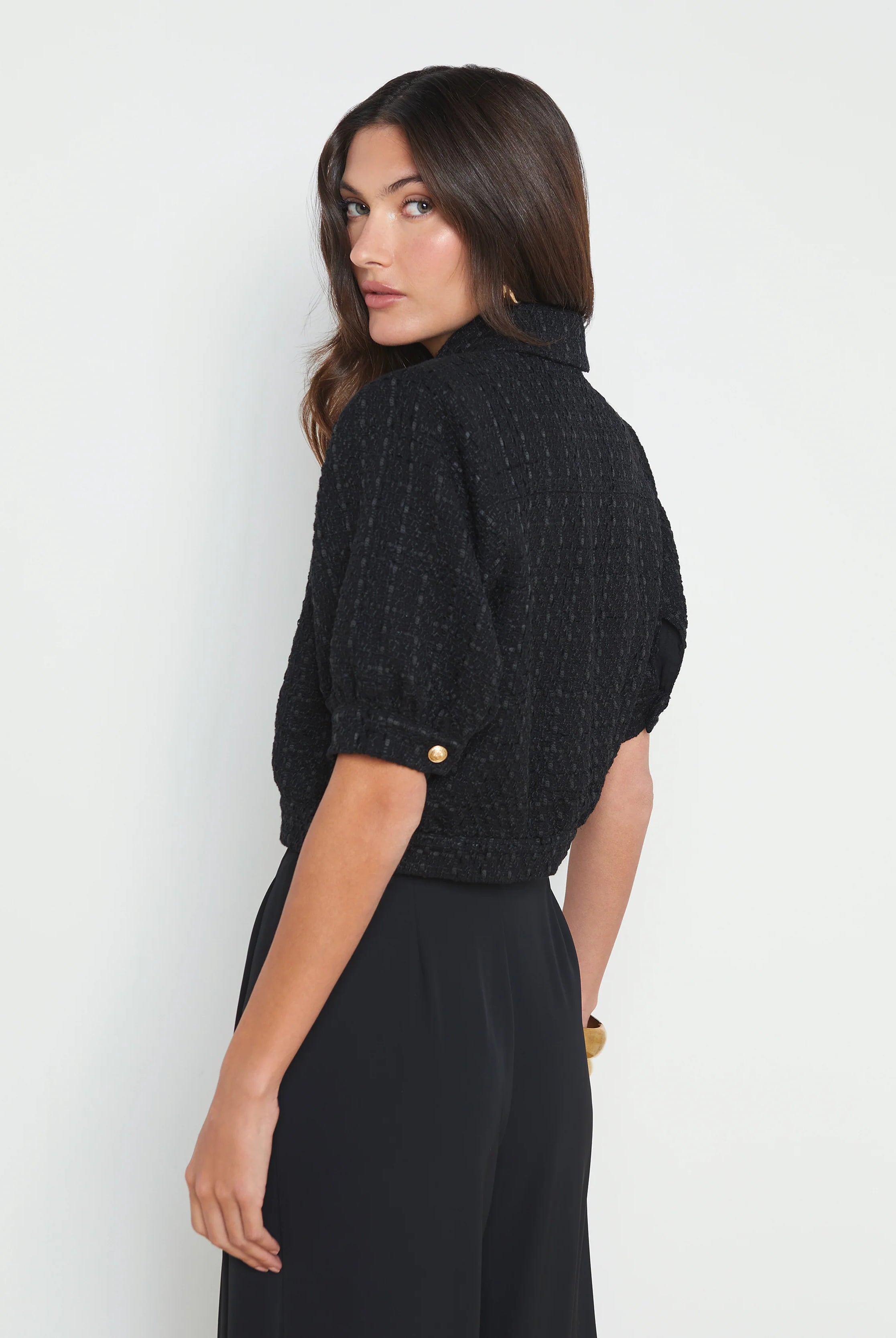 Cove Cropped Tweed Jacket - Black by L'agence — view 4