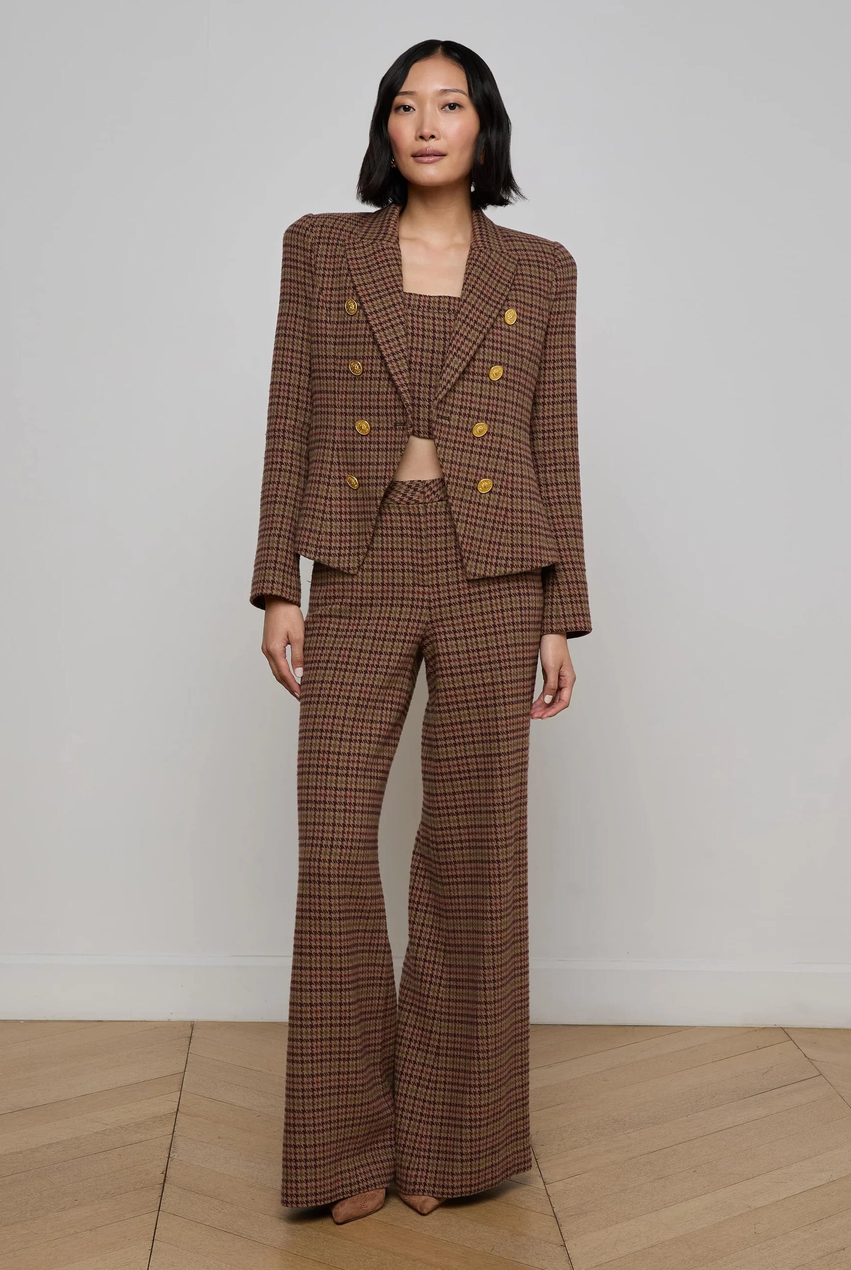 Bethany Houndstooth Blazer - Dark Brown Houndstooth by L'agence — view 3