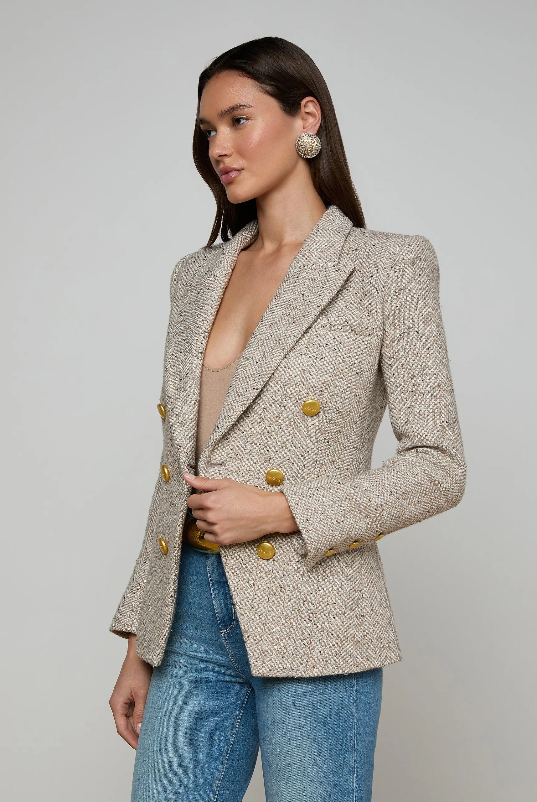 Kyomi Tweed Blazer - Neutral Multi Tweed by L'agence — alternate view